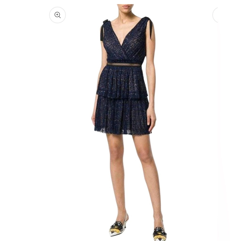 SELF-PORTRAIT V-Neck Sleeveless Metallic Mesh Cocktail Dress